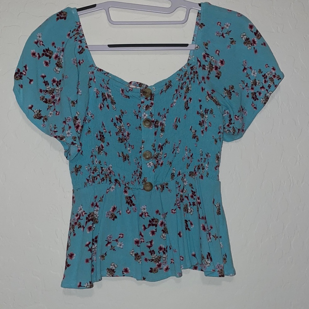 Miami Aqua-Colored Floral Top